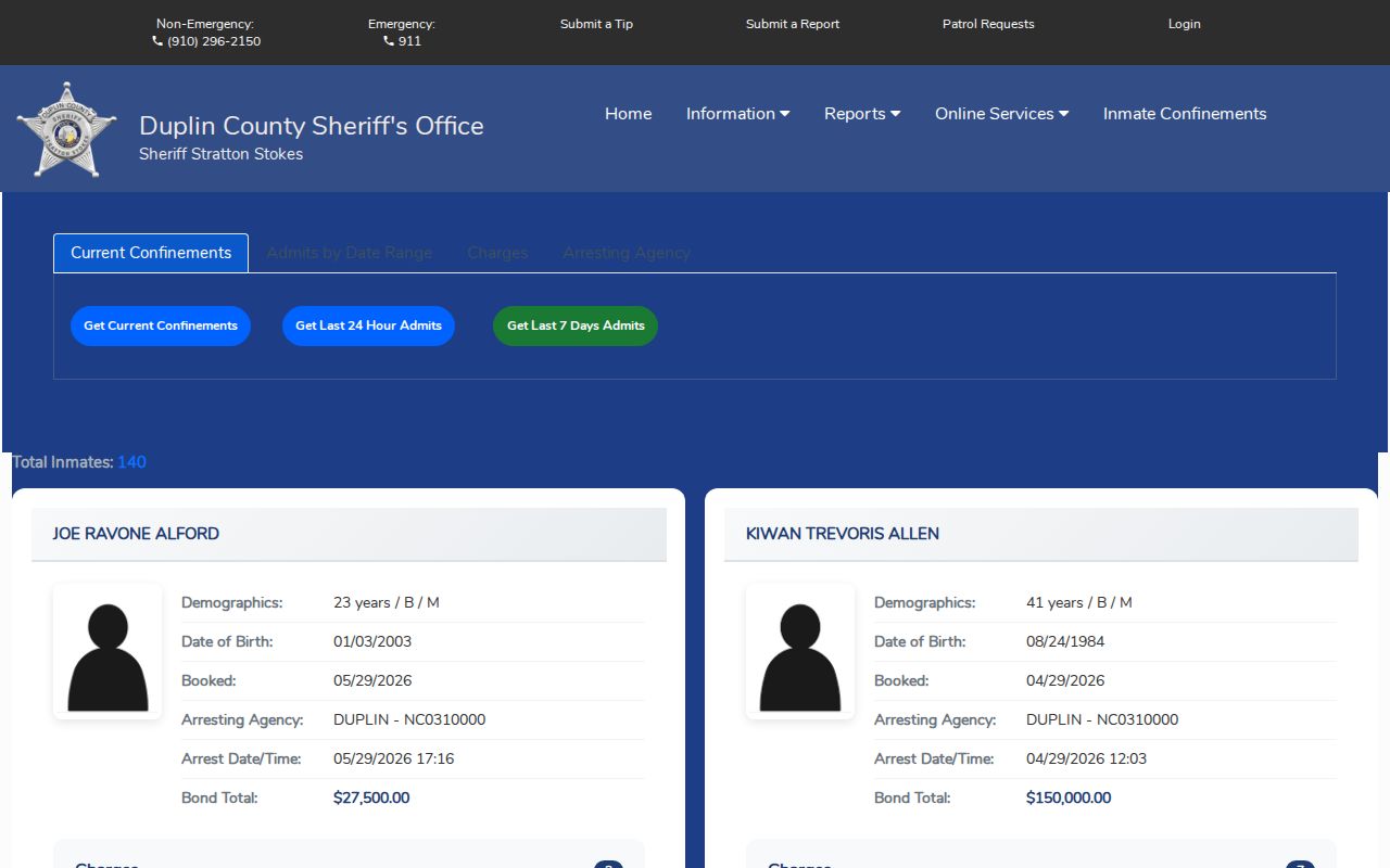Duplin County released inmates Citizen Connect live navigation