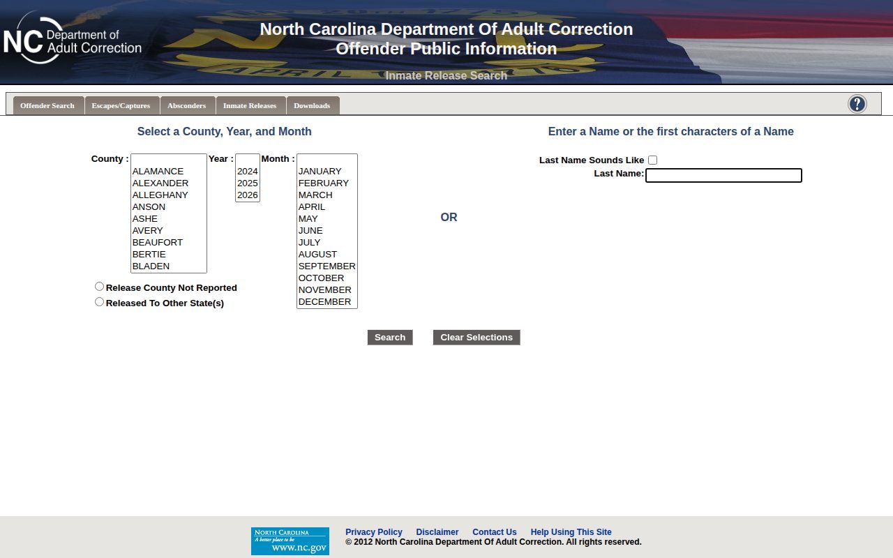 Duplin County released inmates NC DAC release search fields